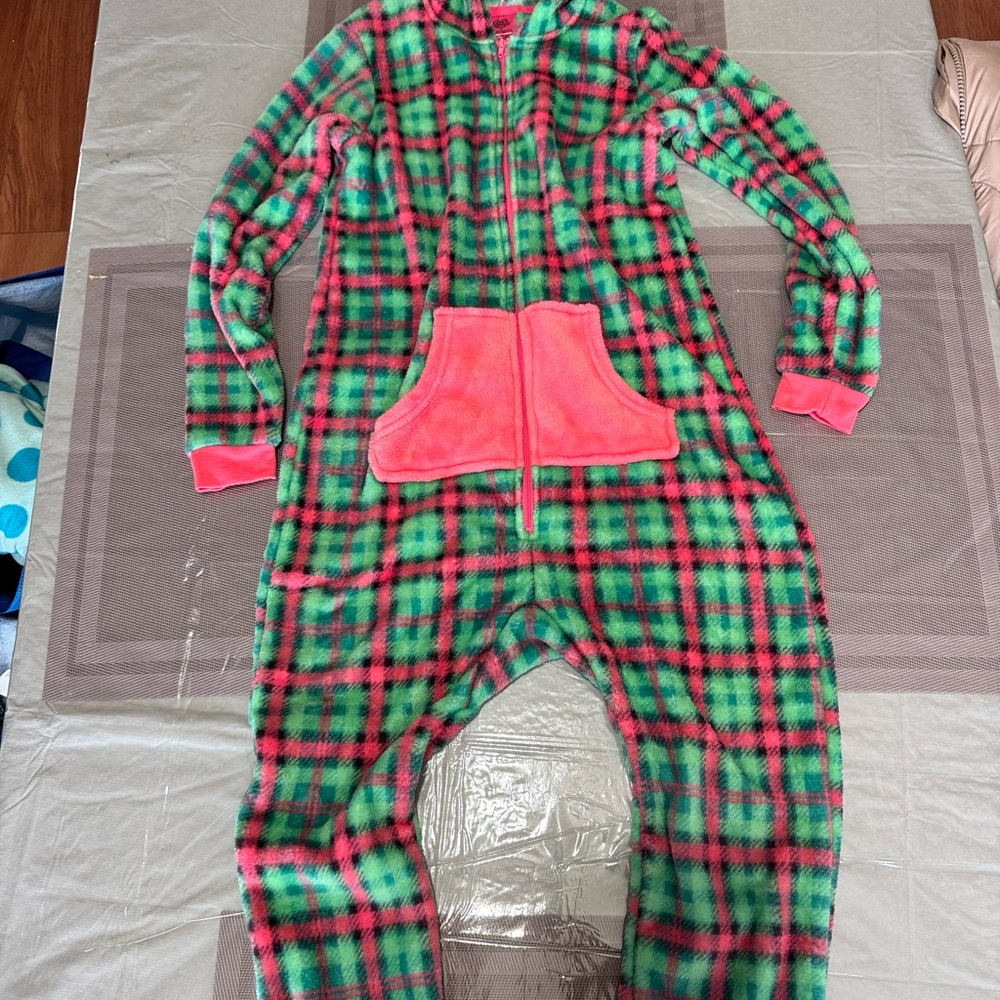 Chili peppers super soft Plaid Hooded Onesie with Pink Accents